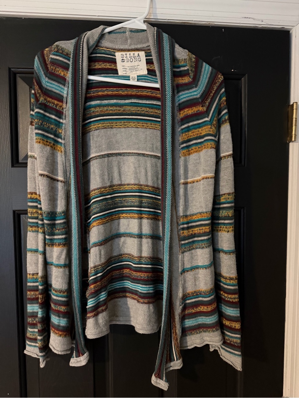 Billabong Multi-Stripe Open Front Cardigan - Teal, Brown, Burgundy, Gray